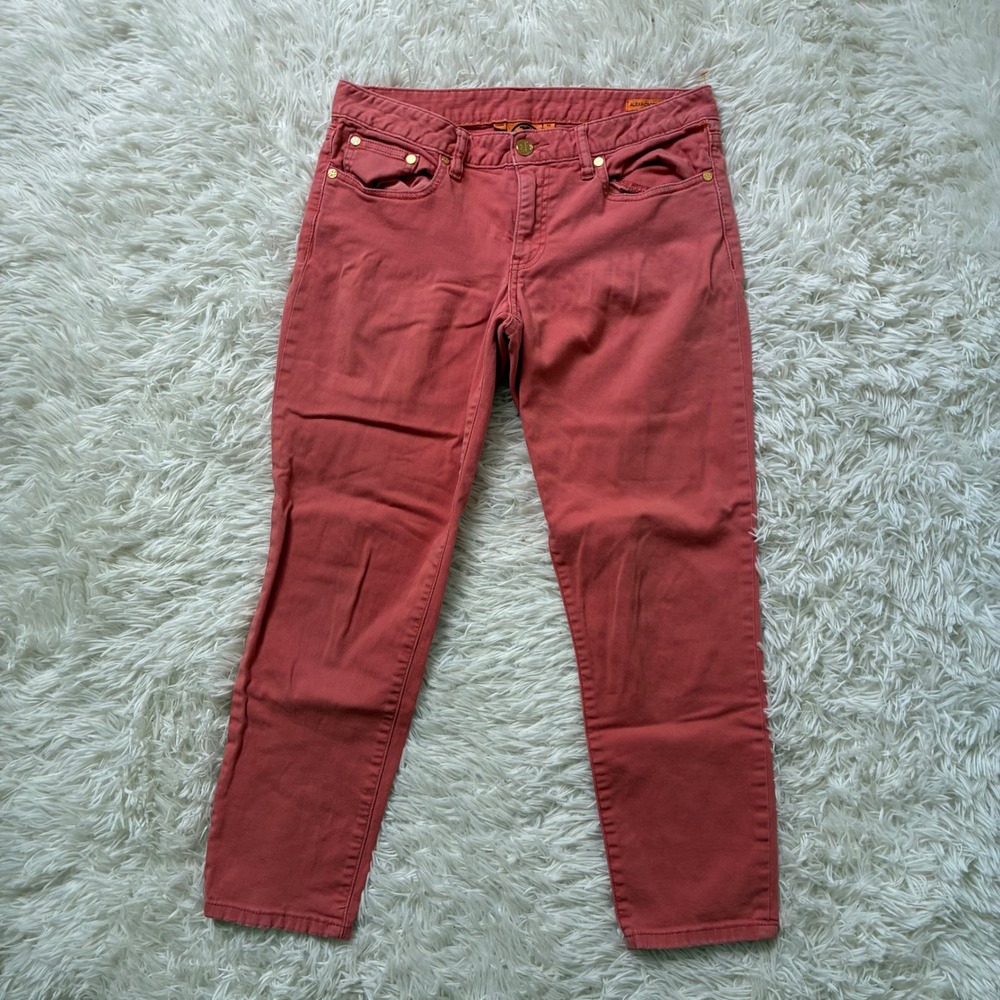 Tory Burch Alexa Cropped Skinny Jeans Coral Pink Size 28 Chic Glam Ankle Pants
